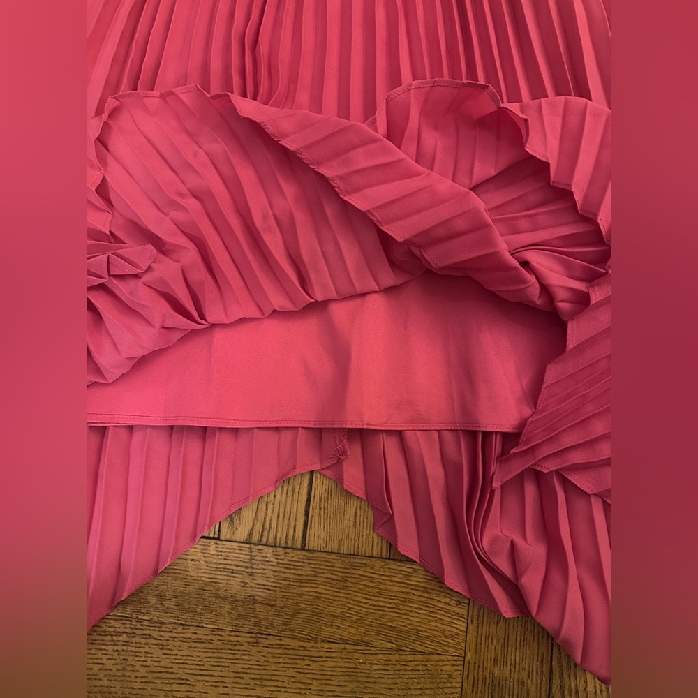Aidan Mattox Asymmetrical Pleated Midi-Length Dress in Watermelon Bliss Size 2 - Picture 4 of 11